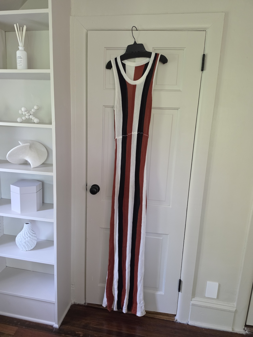 Sleeveless Maxi Dress - Rust, Black & White Stripes